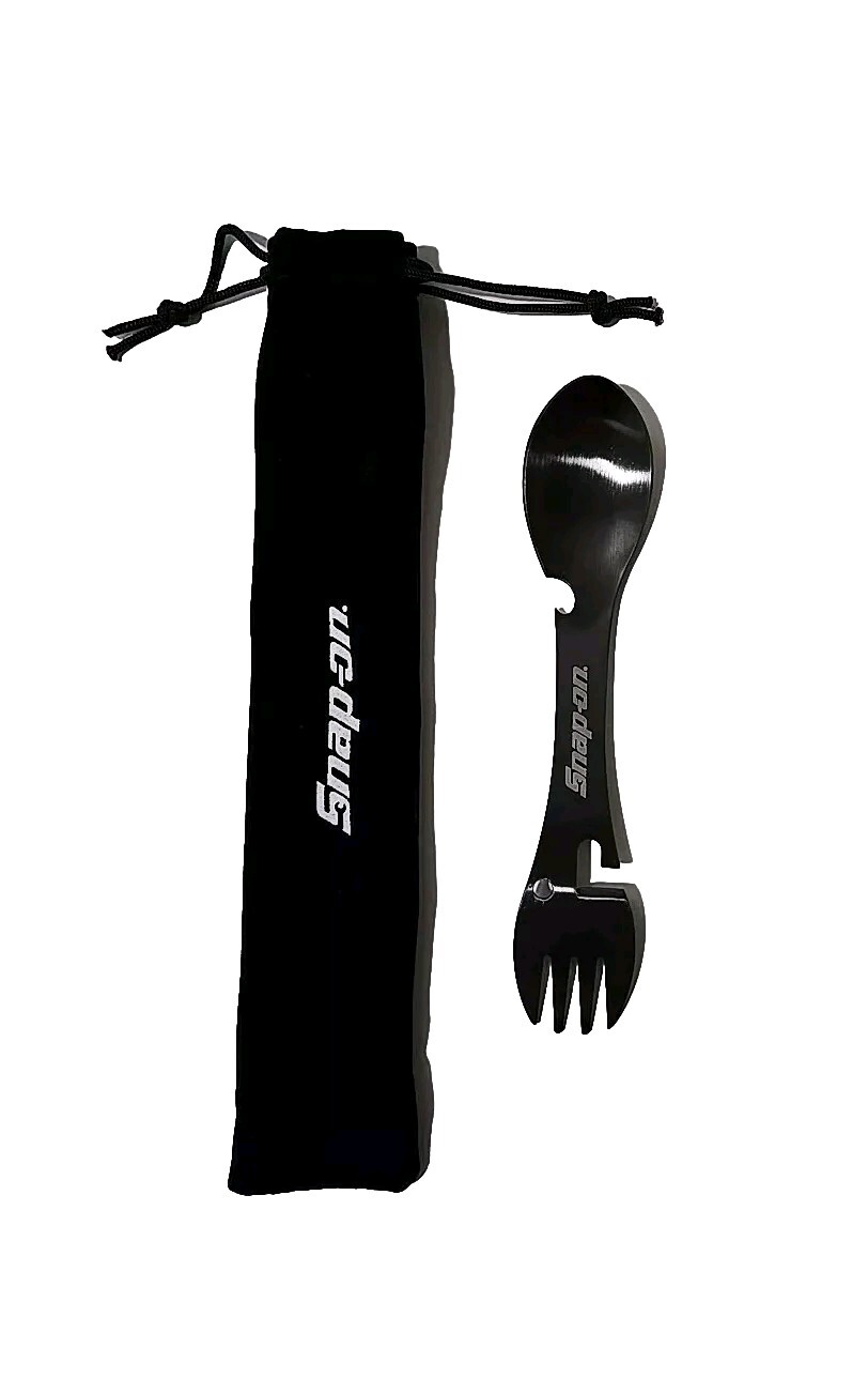Snap On Tools PROMO Stainless Spoon Fork Opener Camping Survival Spork+Pouch NEW