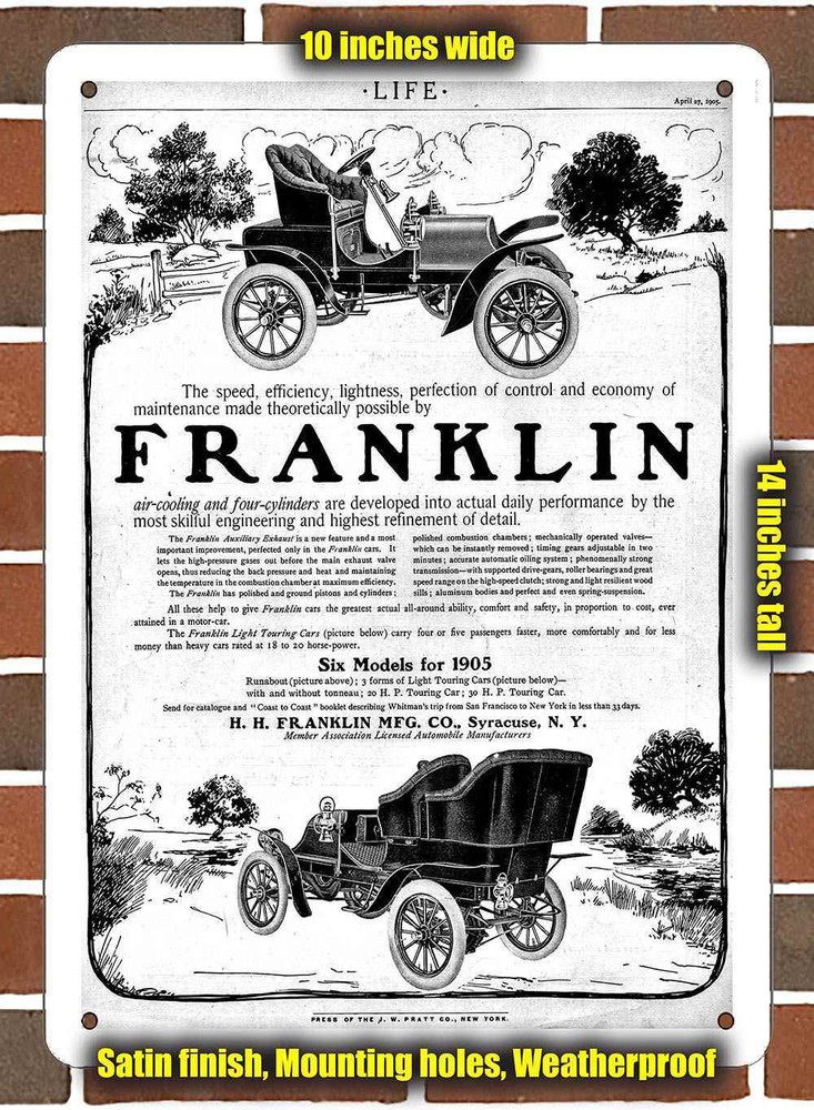 Metal Sign - 1905 Franklin Runabout & Light- 10x14 inches