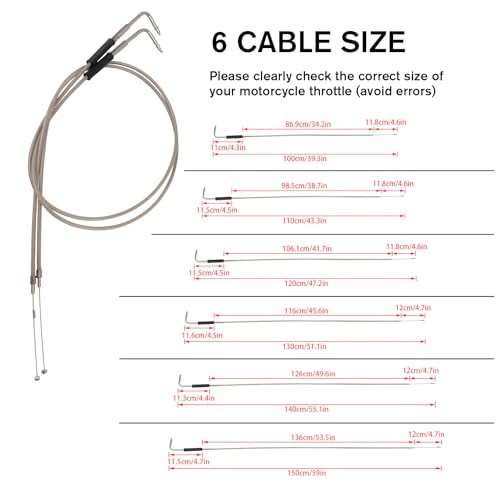 Motorcycle Throttle Idle Cable Braided Wire Kit Compatible with 43"/1.1M