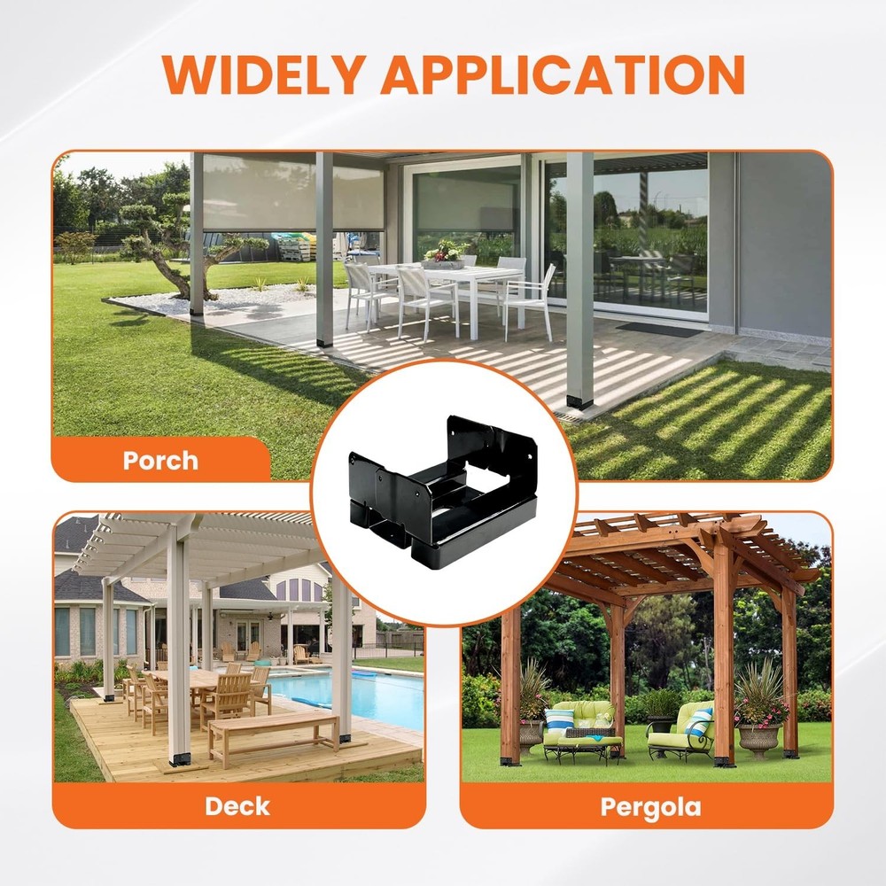 10PCS 4x4 Post Base for Concrete Heavy Duty Black E-Coated 4x4 Post Bracket A...