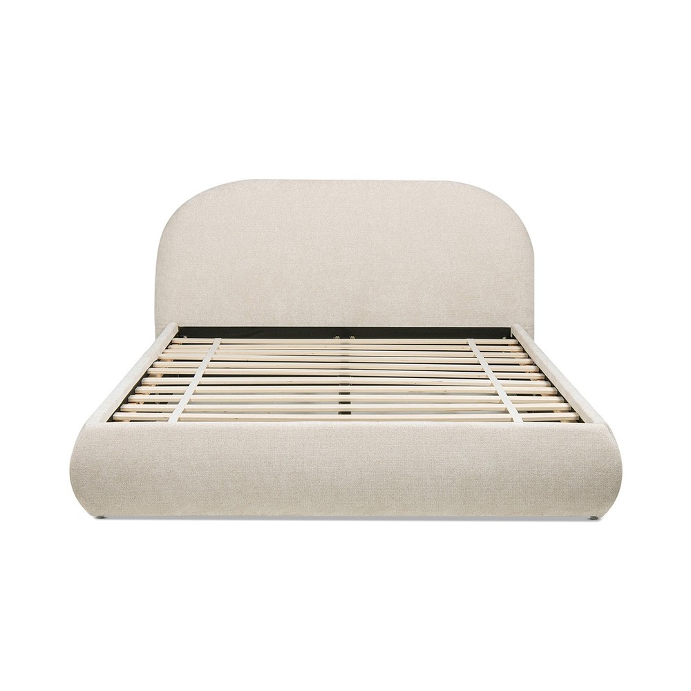 Queen Upholstered Bed Frame with Puffy Arch Headboard, Beige
