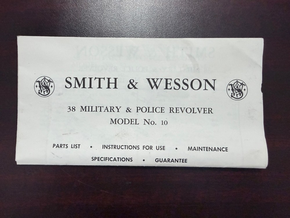 SMITH & WESSON MODEL 10 VINTAGE Manual