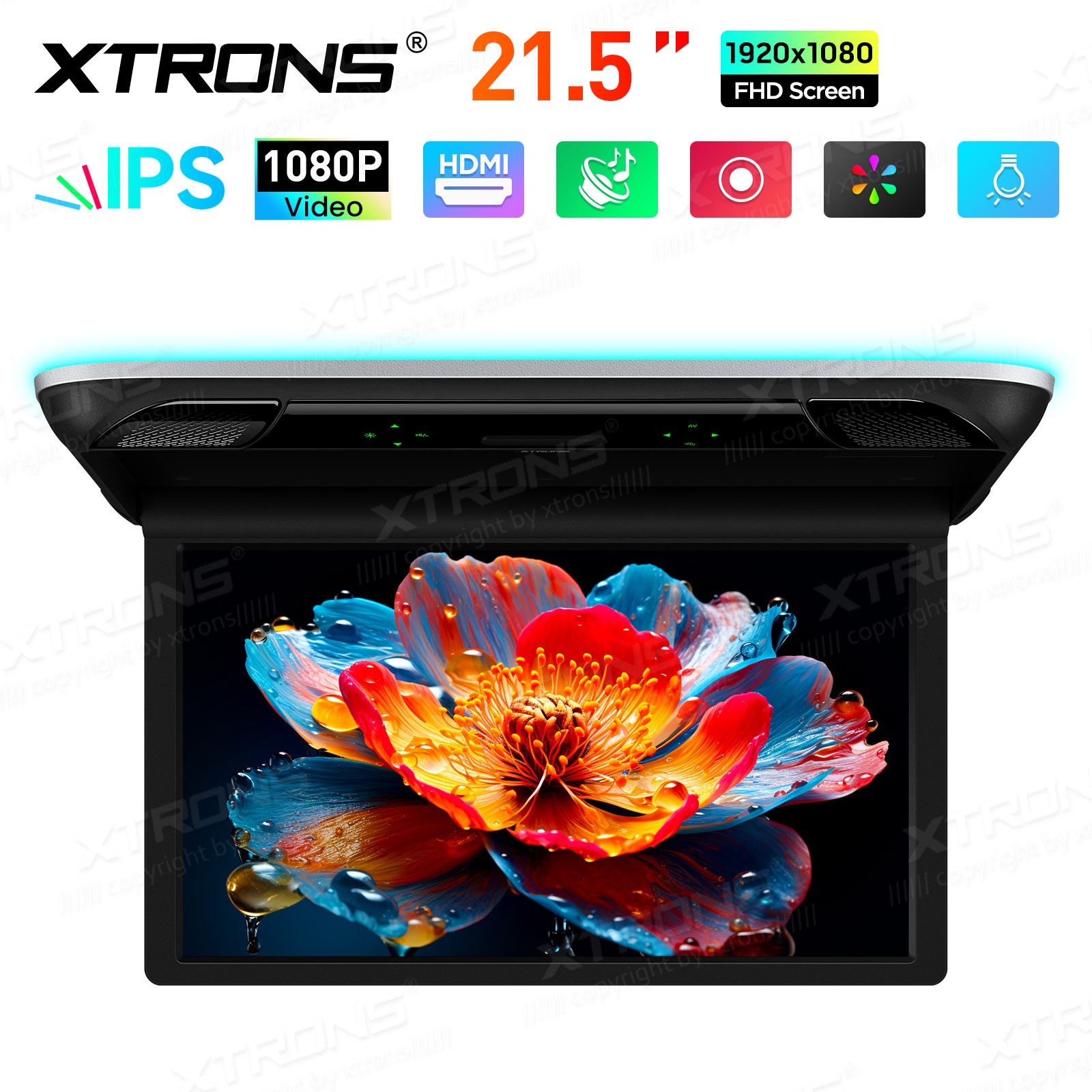 21.5" Car TV Coach Bus Flip Down Roof Monitor Overhead HD Screen 1080P USB HDMI