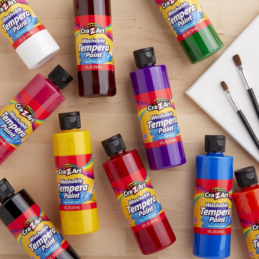 Washable Tempera Paint Bulk Pack 10ct, Assorted Colors 8oz each bottle