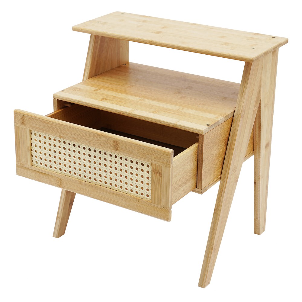 Bamboo Nightstand, End Table with Drawer, Bedside Table Sofa Side for Bedroom