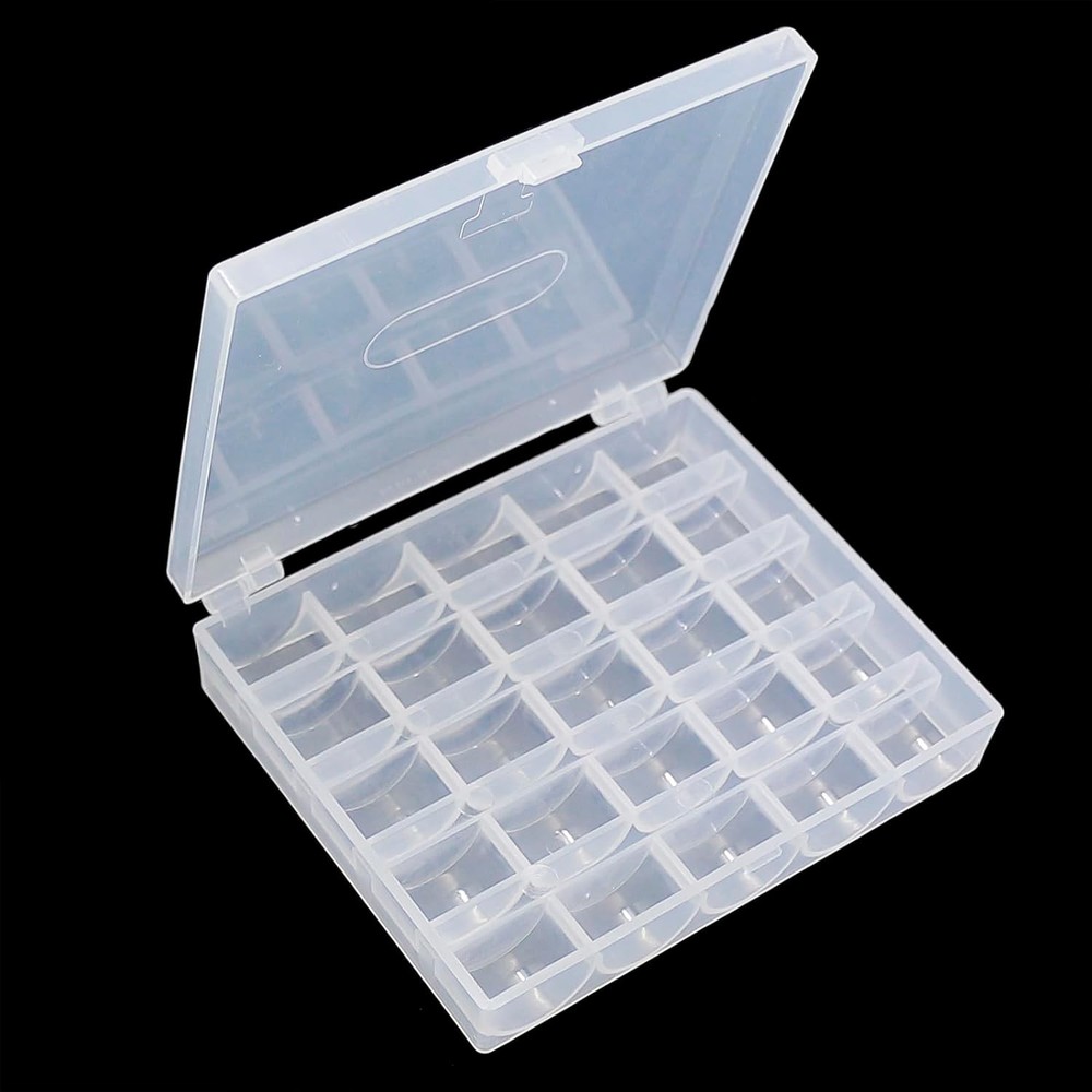 1 Pc Transparent Plastic Bobbin Box – 25 Slots Organizer for Sewing Spools