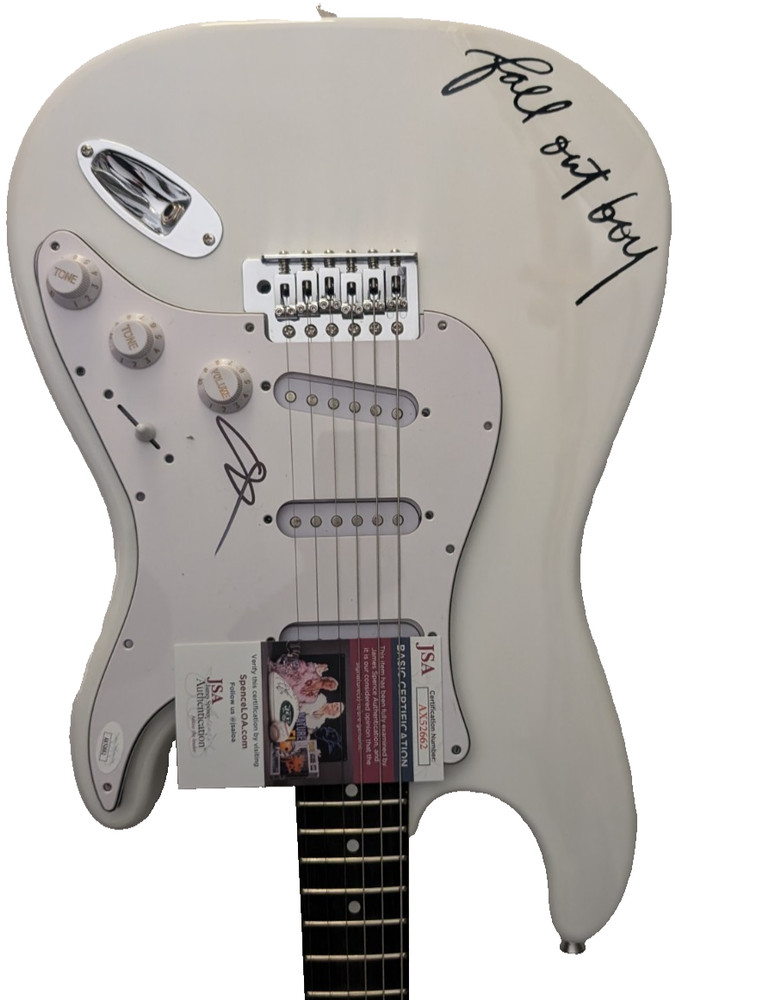 FALL OUT BOY Patrick Stump Signed Guitar Thks fr th Mmrs JSA COA