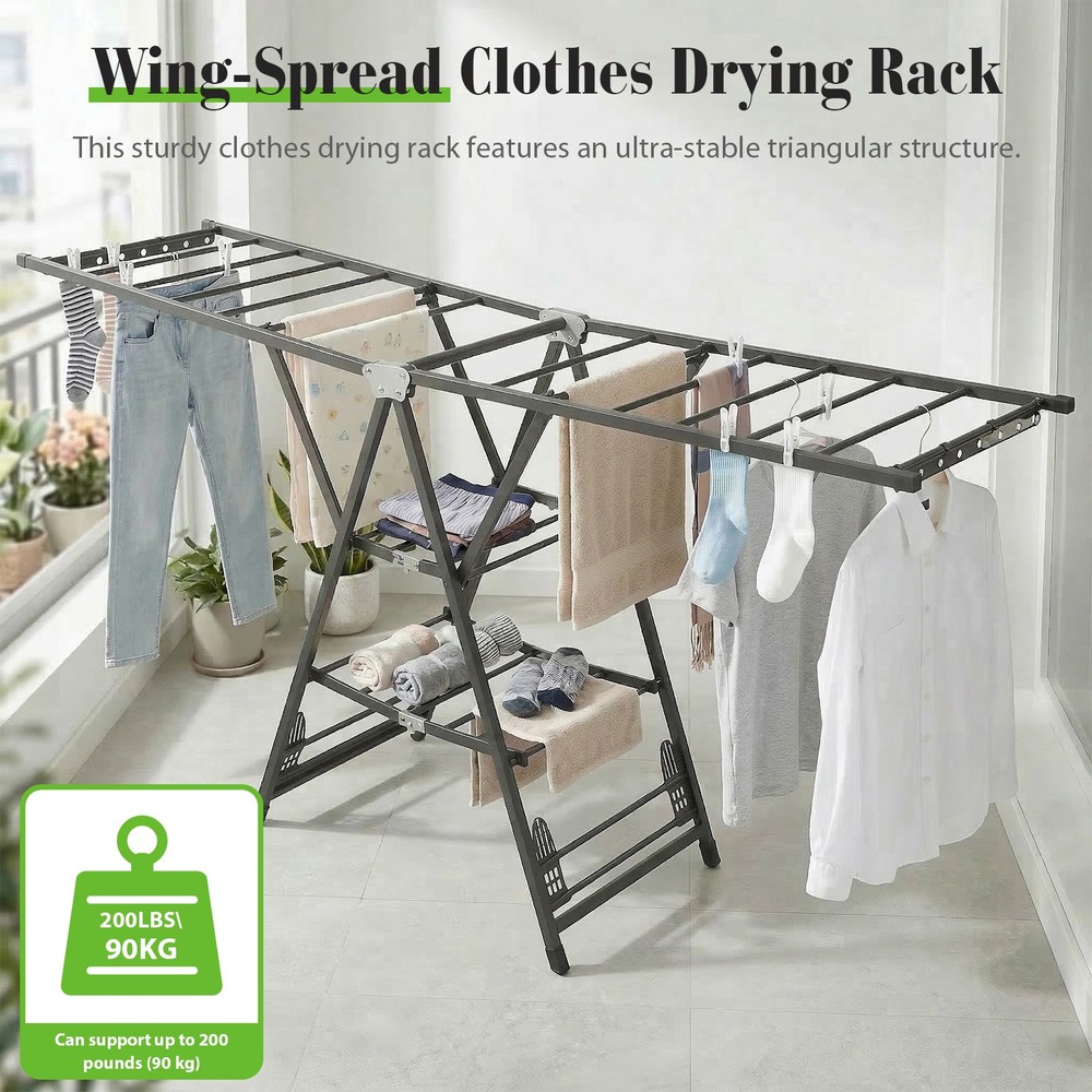 70.87in Clothes Drying Rack Foldable Laundry Drying Rack with Height-Adjustable