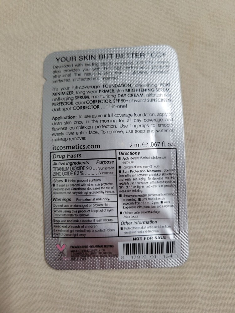 9 IT COSMETICS CC+ COLOR CORRECTING CREAM SPF 50 MEDIUM SAMPLE PACKETS TRIAL