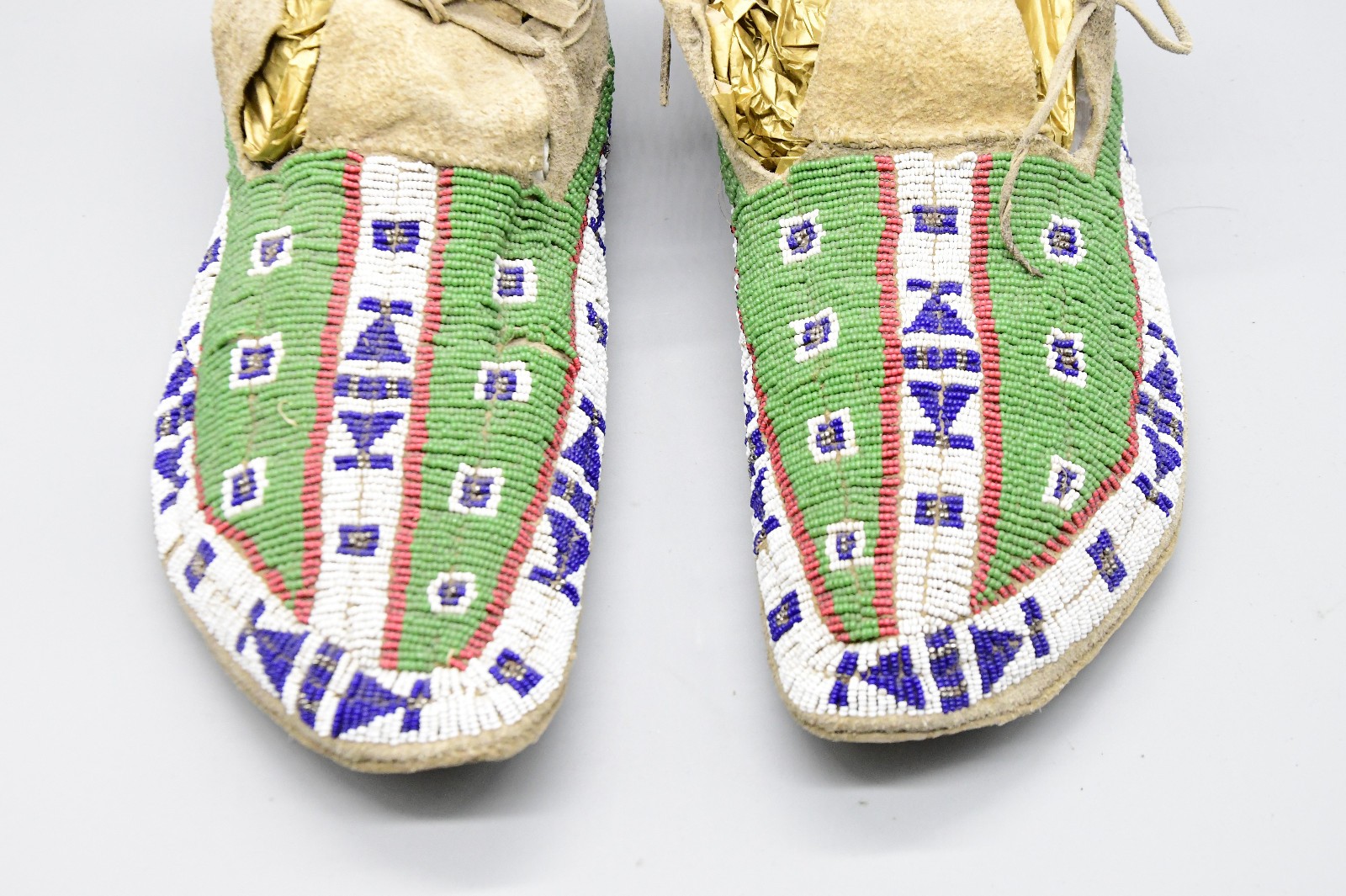 Sioux Green Beaded Moccasins Native American Strong Provenance