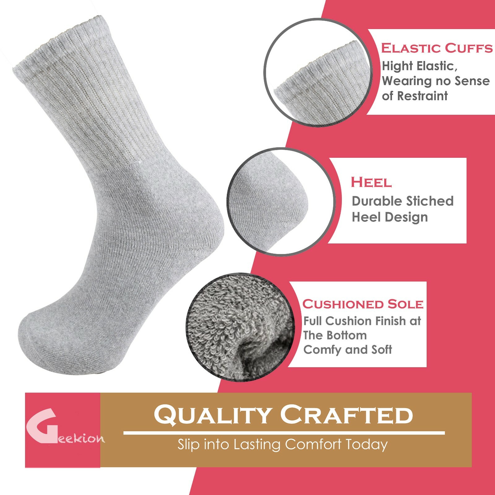 Lot 3-12 Pairs Mens Solid Sports Athletic Work Plain Crew Socks Size 9-11 10-13