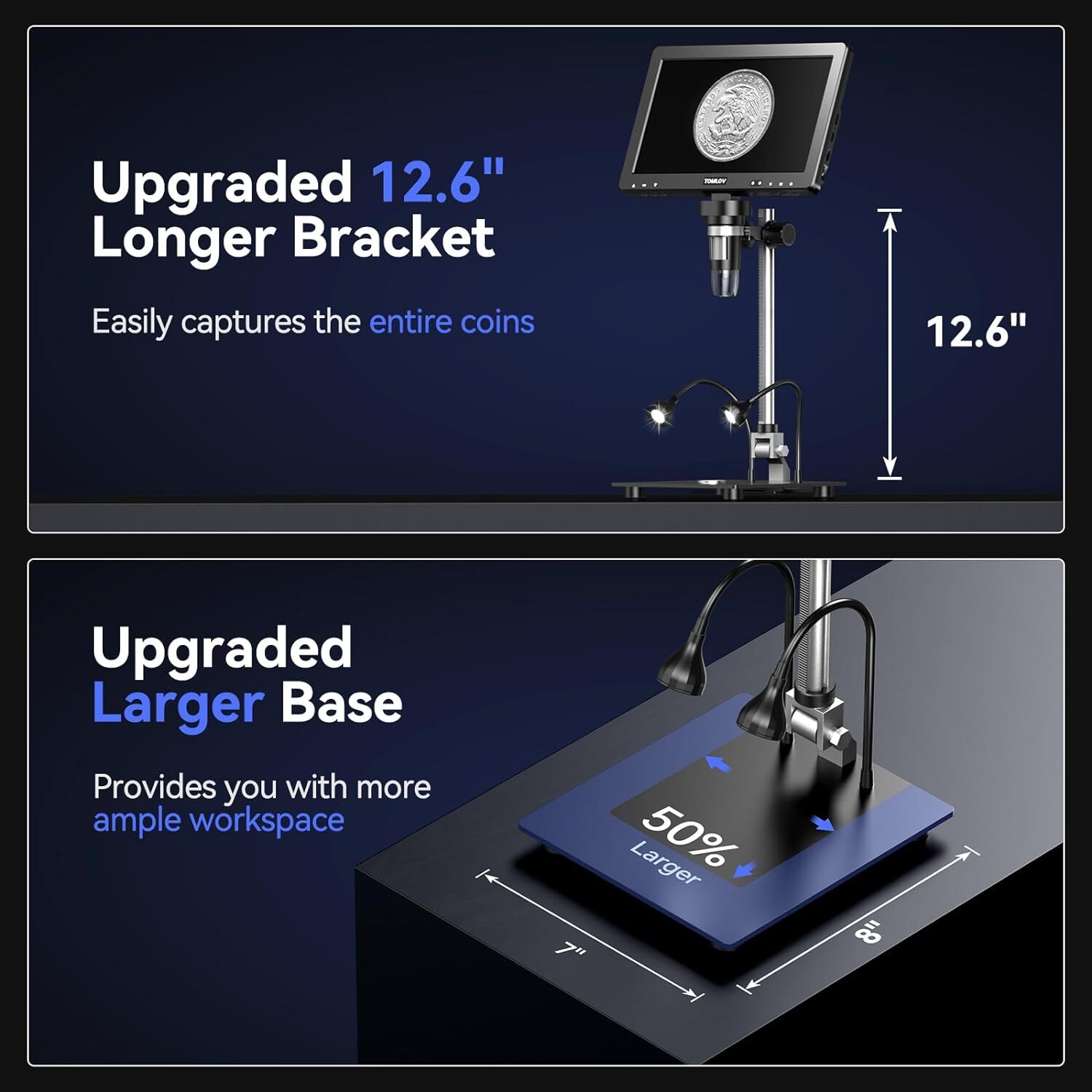 TOMLOV DM9 Max 10.1" IPS HDMI Digital Microscope 1500X 20MP Soldering Microscope