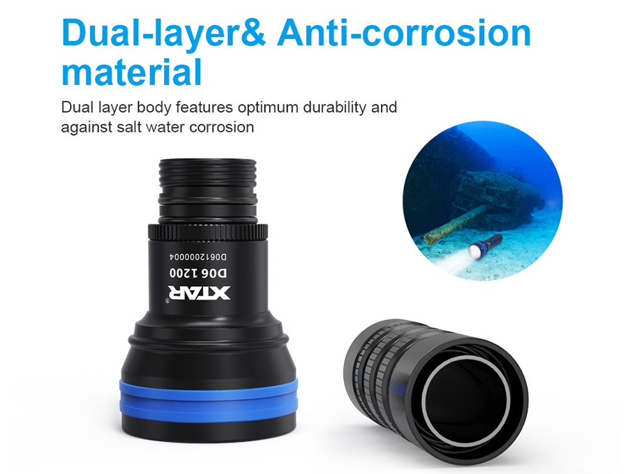 XTAR D06 1200 Flood Beam Scuba Diving Flashlight Torch