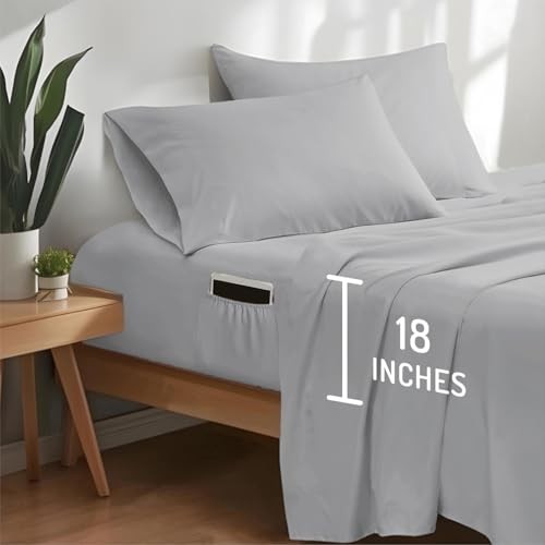 DOC Queen Size Sheet Set – 4 Pieces Bedsheets King Light Grey Extra Deep Pocket