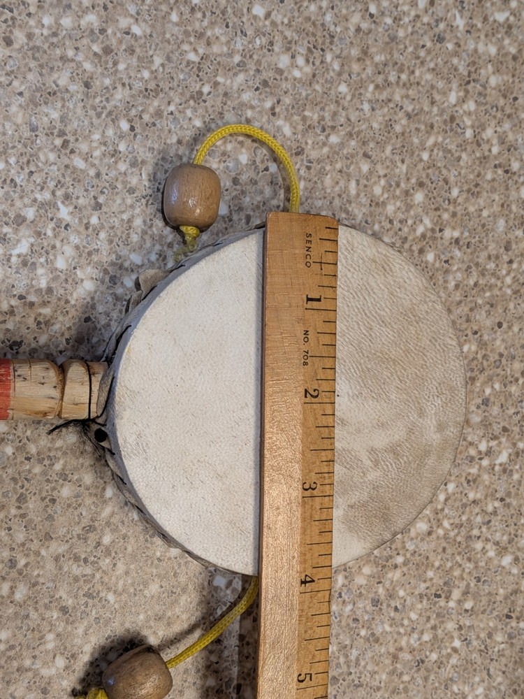 Vintage Hand Spin Monkey Drum Double Sided Percussion Rattle Instrument Morocco