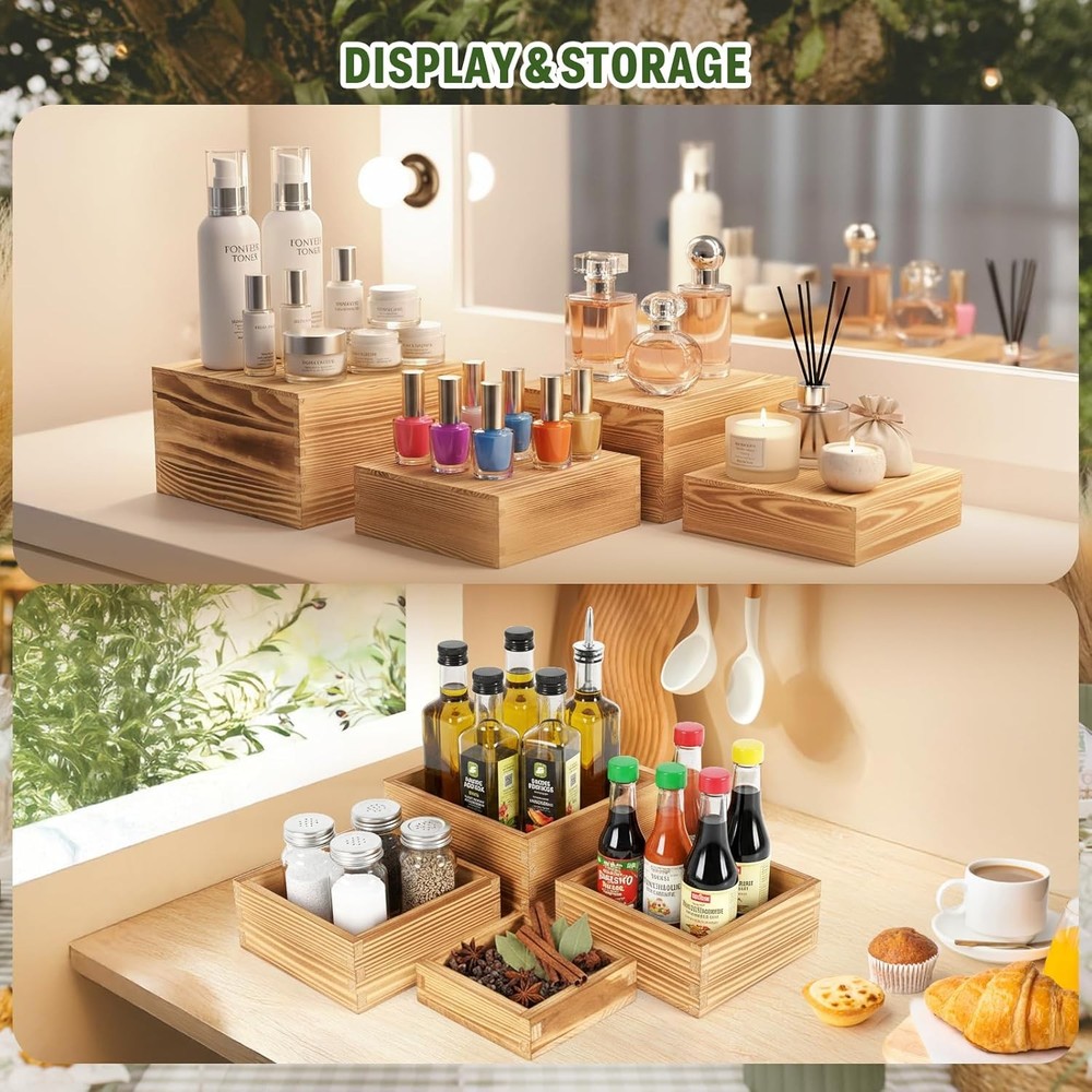 8-Pack Pine Wood Buffet Risers Multi-Size Nesting Cube Food Display Stands
