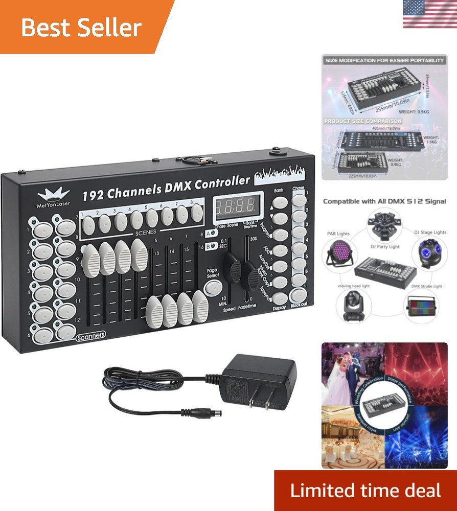Compact 192-Channel DMX Controller with LCD Display for Stage Lighting Mastery