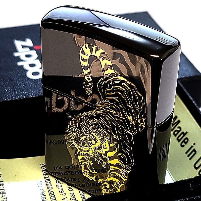 Zippo Tiger Fine Laser Engraving Gold Japanese Pattern One Sided Processing
