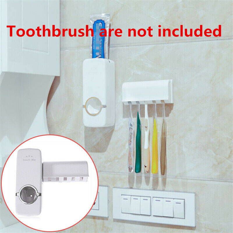 Automatic Toothpaste Dispenser + 5 Toothbrush Holder Set Wall Mount Stand 2 Sets