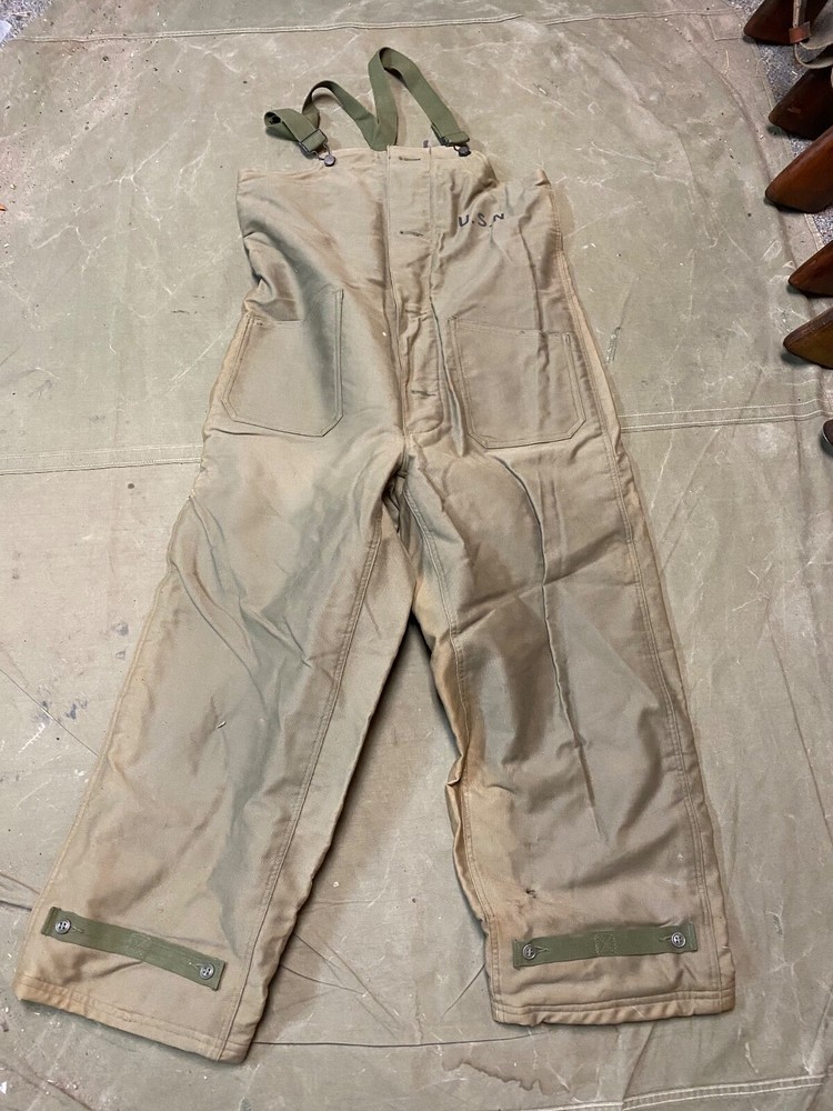 ORIGINAL WWII US NAVY COLD WEATHER WINTER OVERALLS COVERALLS BIBS-MEDIUM