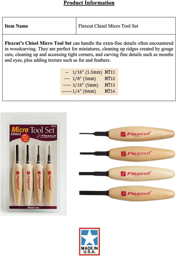 Flexcut Chisel Tan Wood 4pc Carving Knives Micro Tool Set MT100
