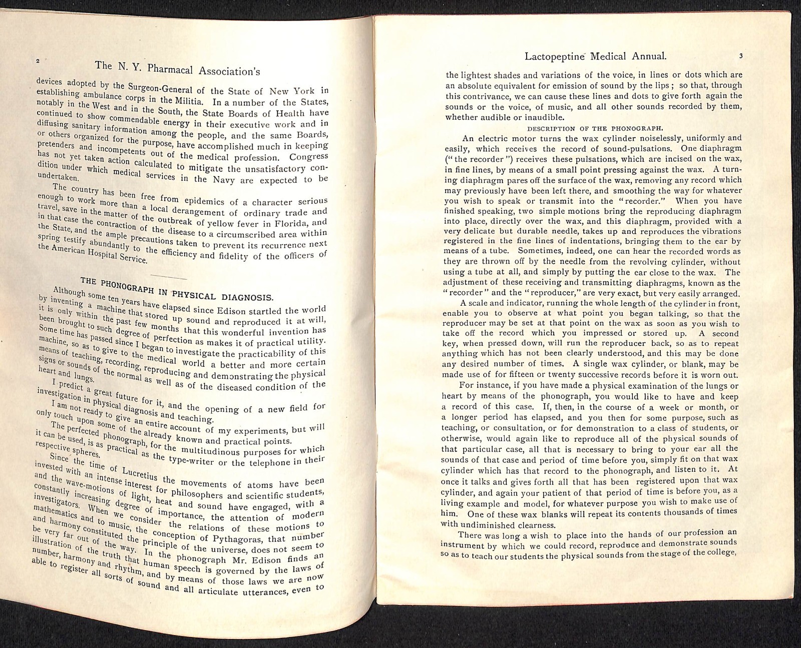 New York Pharmacal Association "Lactopeptine Medical Annual" 1889 32pp Scarce