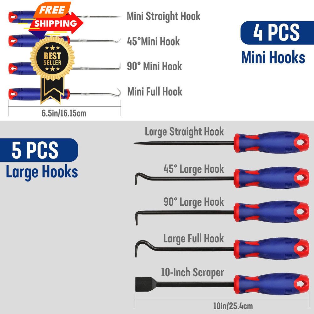 WORKPRO 9Pcs Precision Pick & Hook Set with Scraper, Small, Multicolor