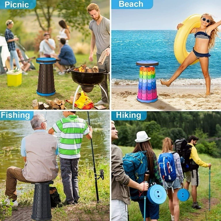 Telescoping Stool Collapsible Portable Load 300 lb Camping Folding Seat