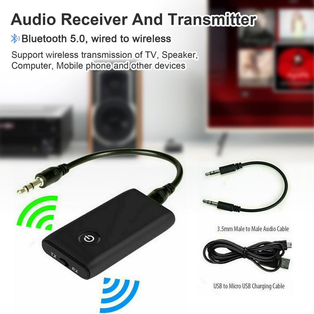 2 IN 1 Bluetooth 5.0 Transmitter Receiver Wireless Audio 3.5mm Jack Aux Adapter