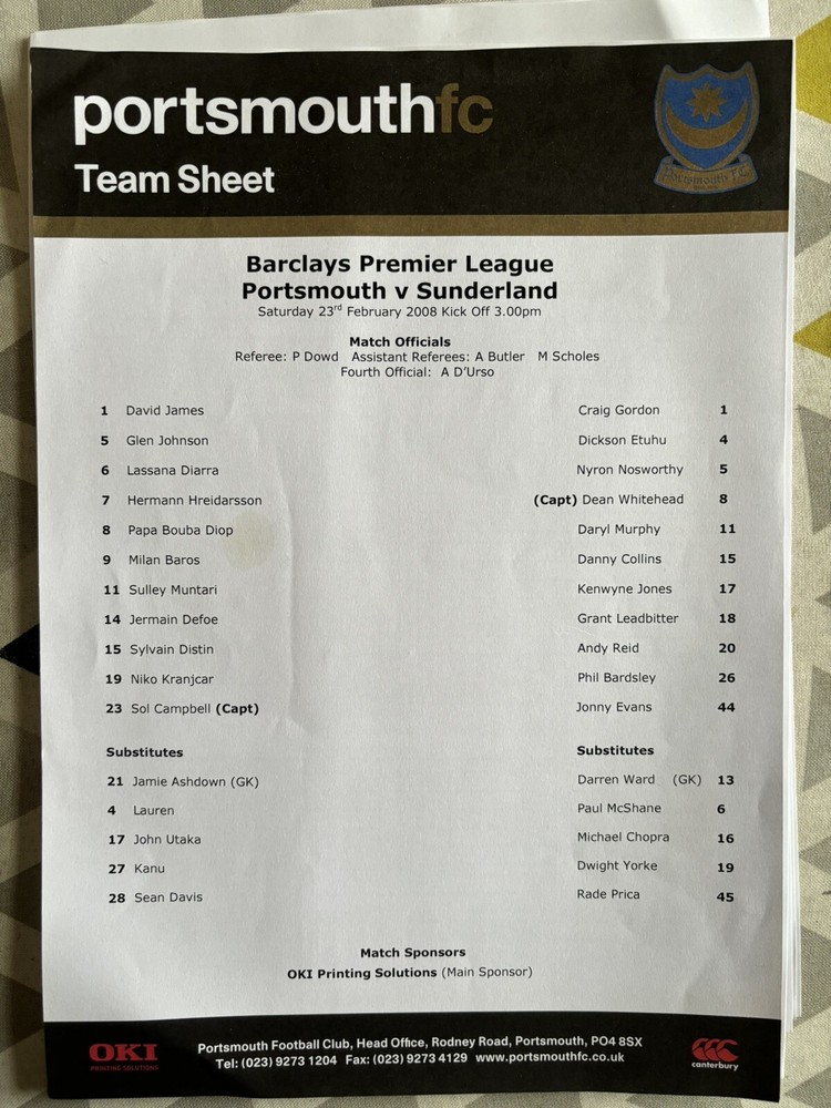 Sunderland Team Sheets X9 2004-09