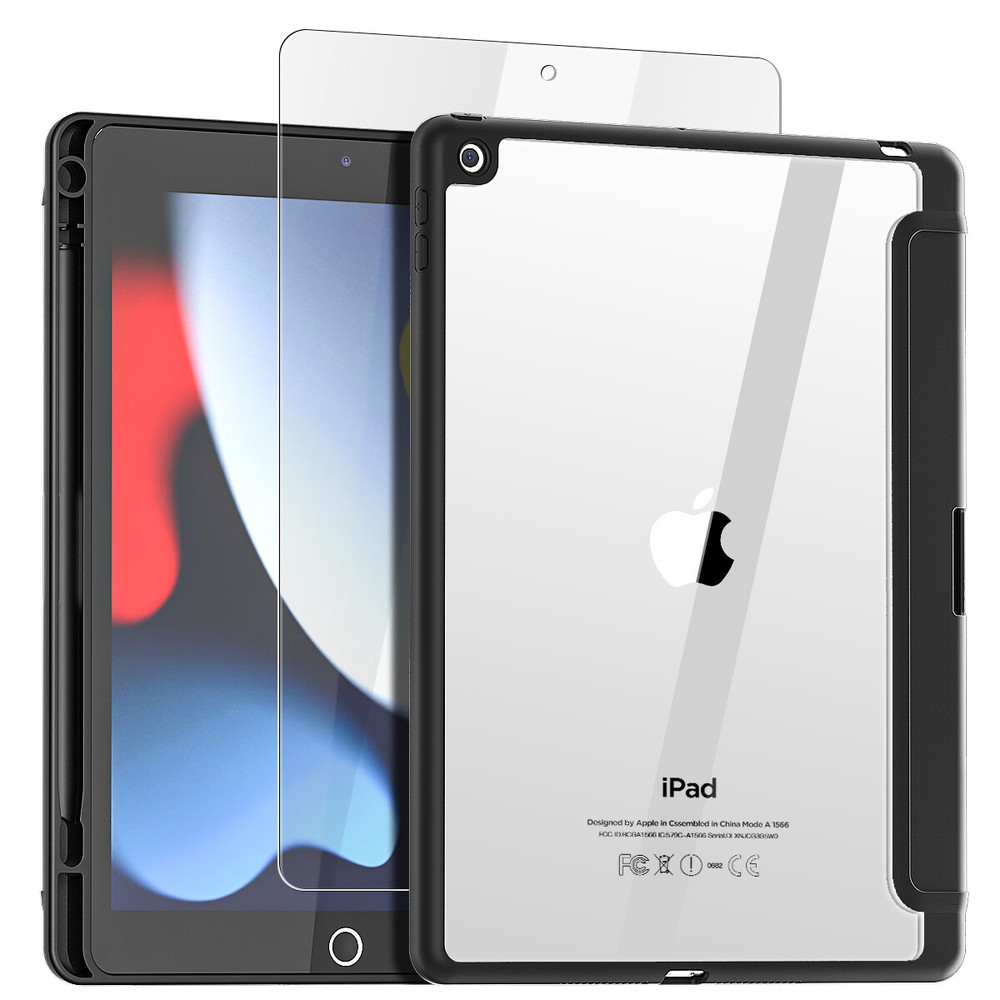For iPad 9th/8th/7th Gen 10.2" Clear Case With Pencil Holder+Screen Protector