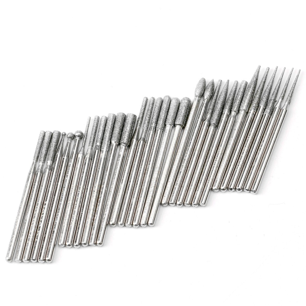 30Pcs Diamond Grinding Bits Set Stone Carving Tools 3/32" Shank for Nail Drill