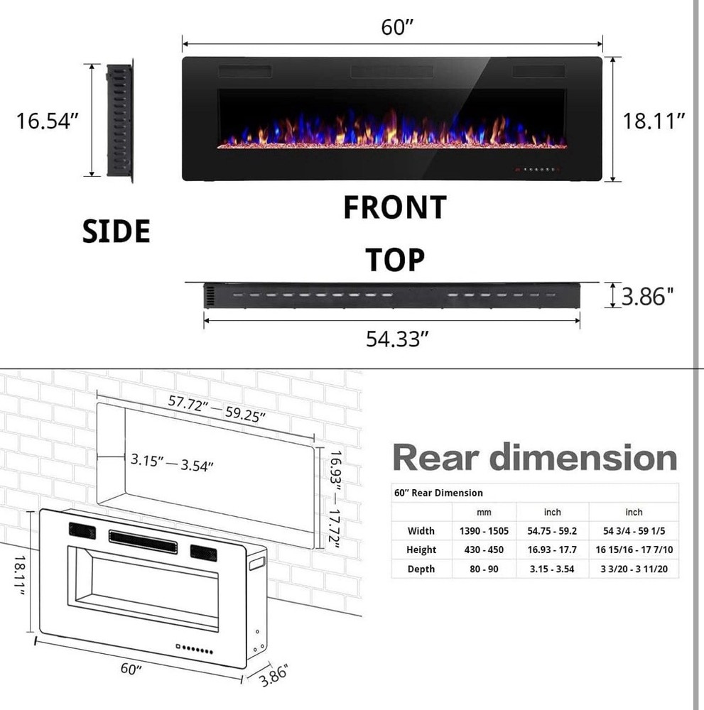 R.W.FLAME 60 inch electric fireplace