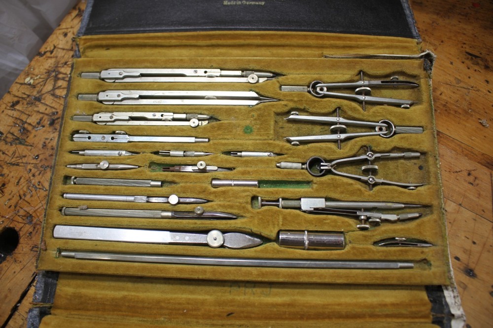 Charles Bruning GERMANY Compass set, 1930's , vintage, case