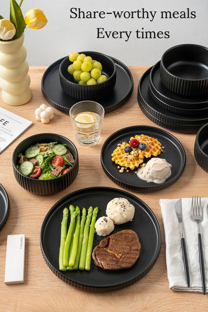 Dinnerware Sets for 4,Microwave Safe Plates and Bowls Sets,12 Piece Dylan Dis...