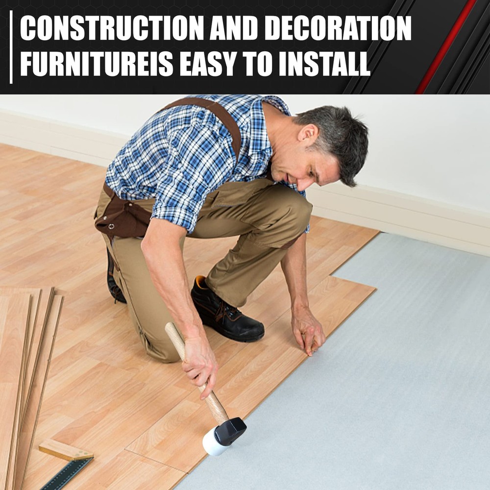 White Rubber Flooring Mallet with Replaceable Head,Non-Marring Head, Wood Han...