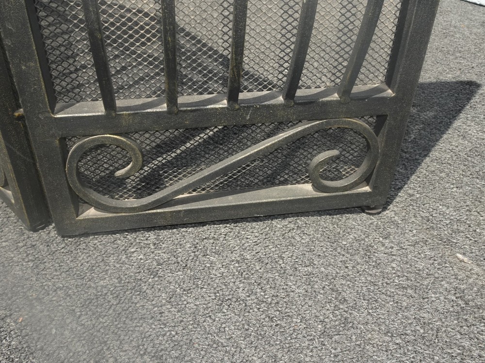 Vintage Spanish Style Black Iron Three Panel Fireplace Screen