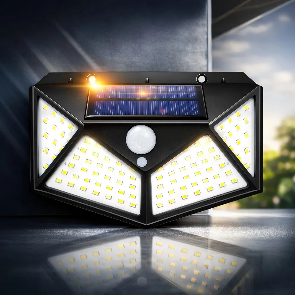 Solar Powered 100 LED Motion Sensor Wall Light, Waterproof Outdoor Security Lamp