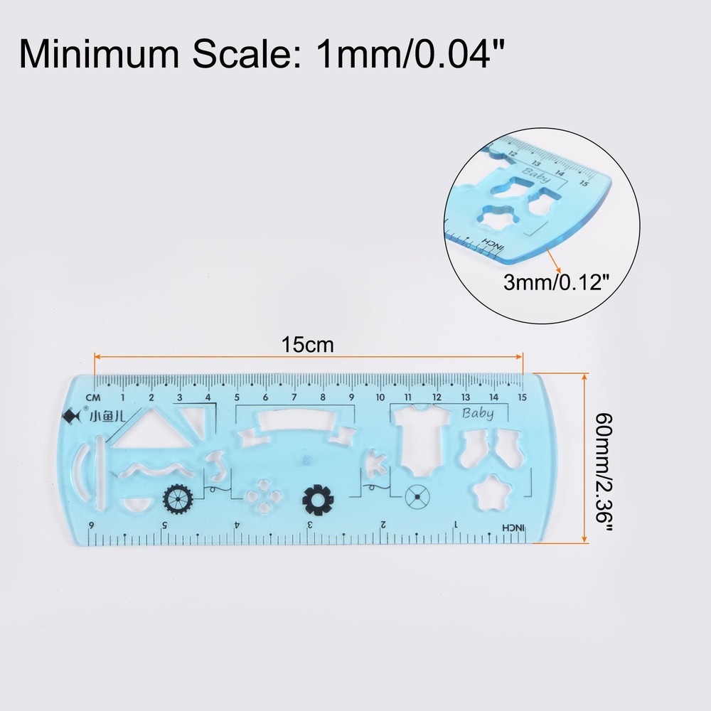 3pcs Unbreakable Flexible Rulers 15cm/6" Folding Plastic Ruler Light Blue