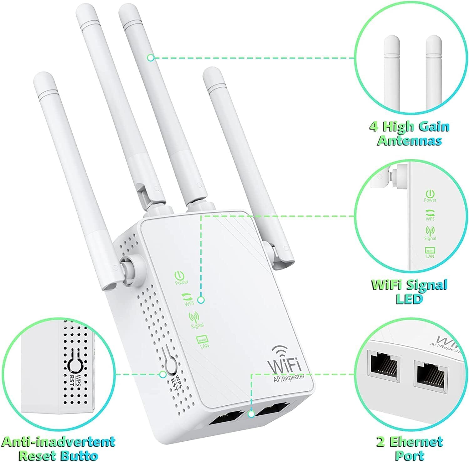 WiFi Extender Signal Booster Up to 5000sq.ft and 45 Devices, WiFi Range Extender