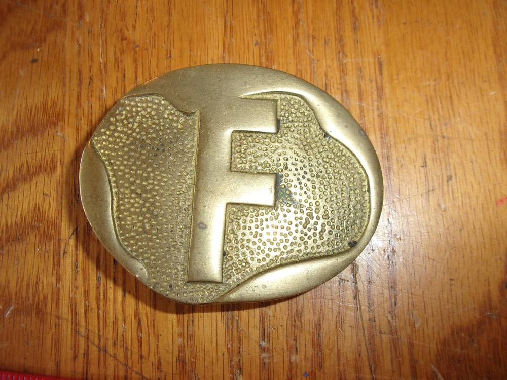Vintage Letter F Belt Buckle Solid Brass Initial name plate Oval