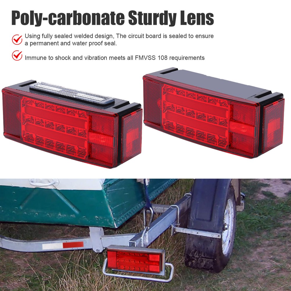 Left+Right LED Submersible Trailer Boat Rectangle Stud Stop Turn Tail Lights Kit