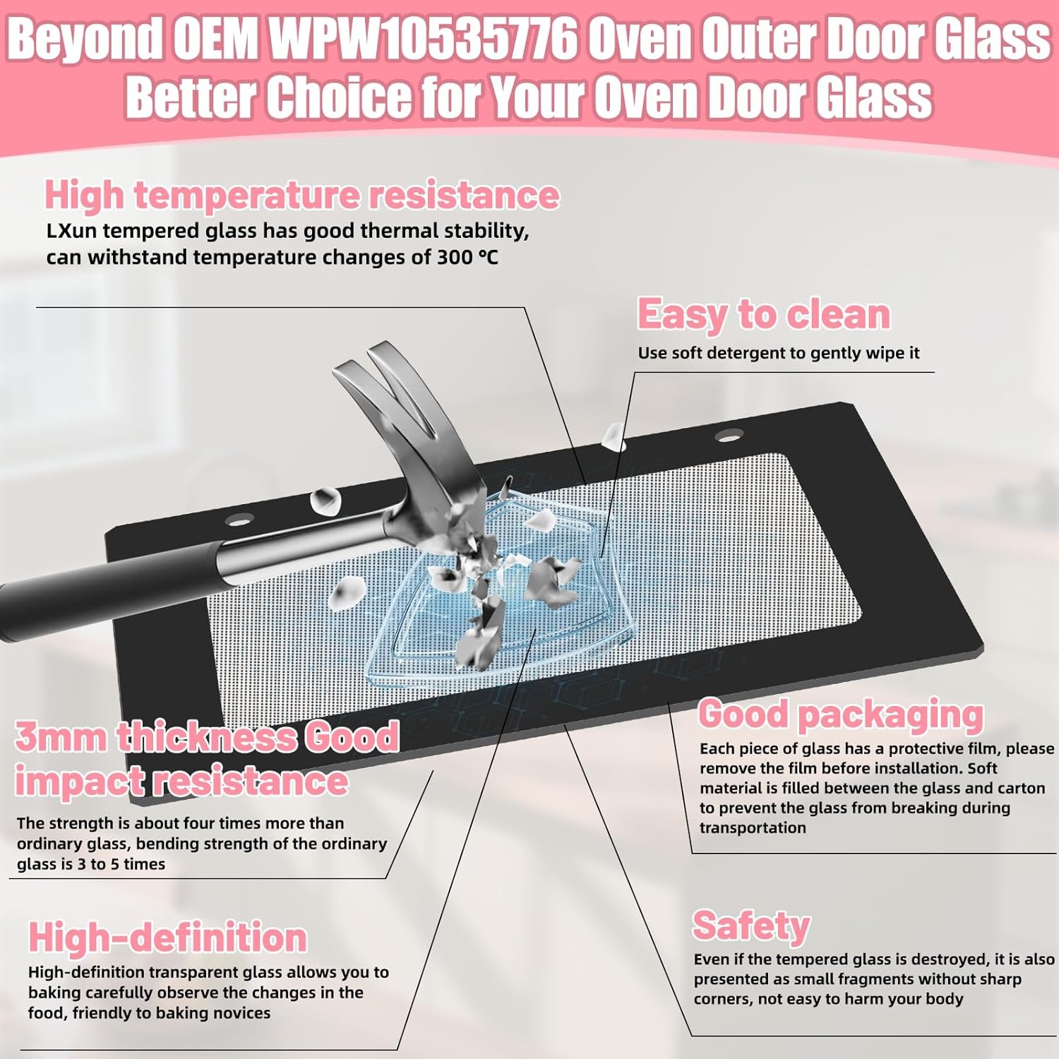 New WPW10535776 Range Oven Outer Door Glass Fit Whirlpool WPW10535776