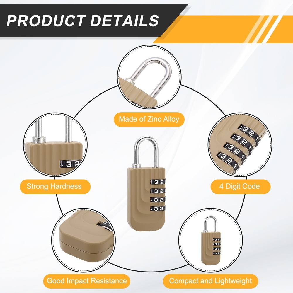 Resettable 4 Digit Combination Lock Code Padlock, Brown (73 x 28mm)