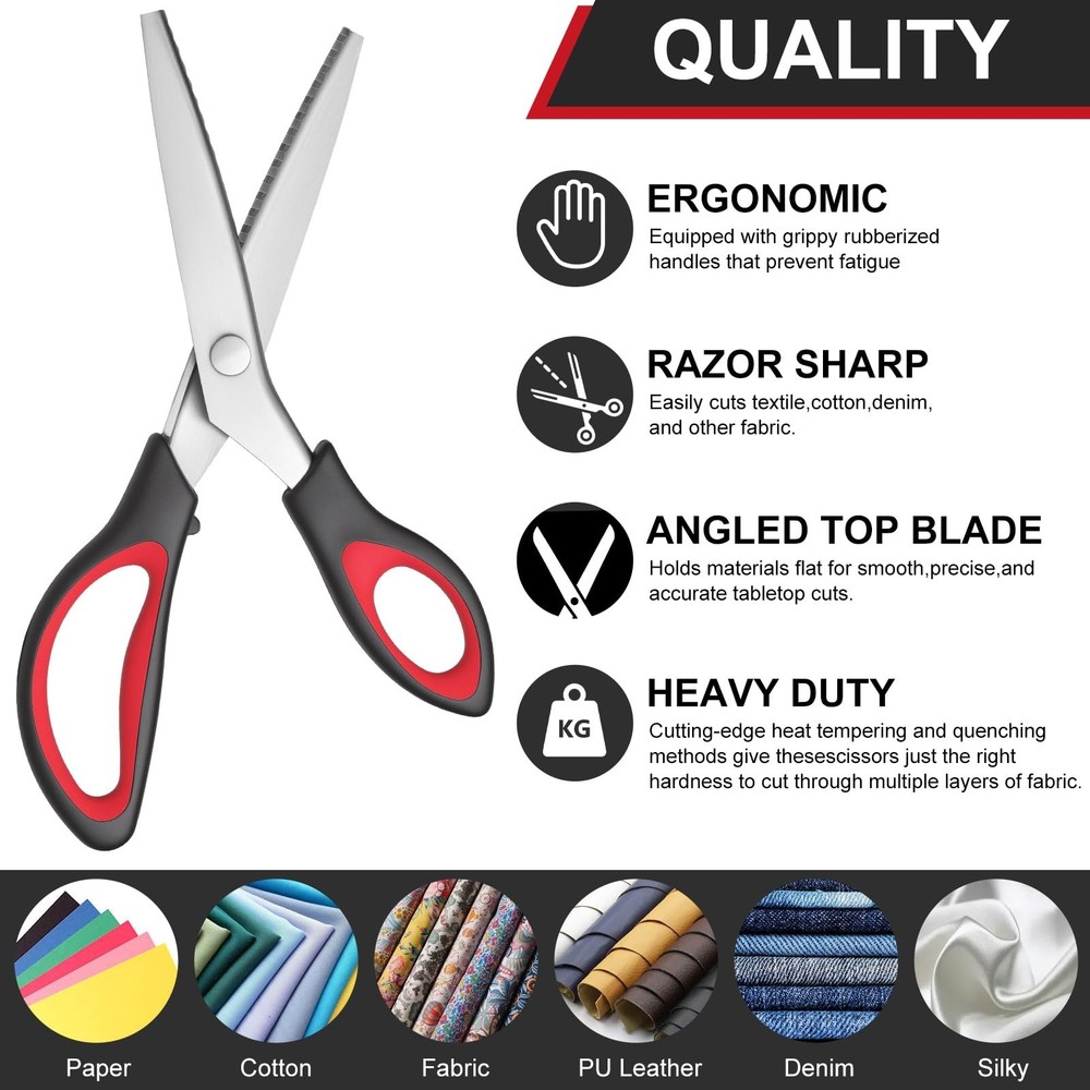 Pinking Shears, 9” Zig Zag Scissors for Fabric，Professional Handhel