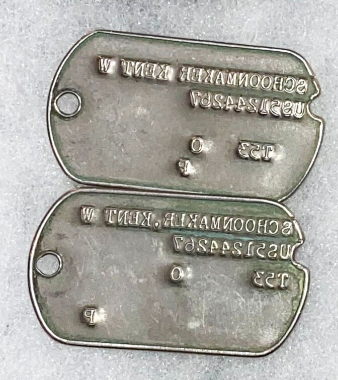 Post-WWII Kent Schoonmaker T-53 Dog Tag Set