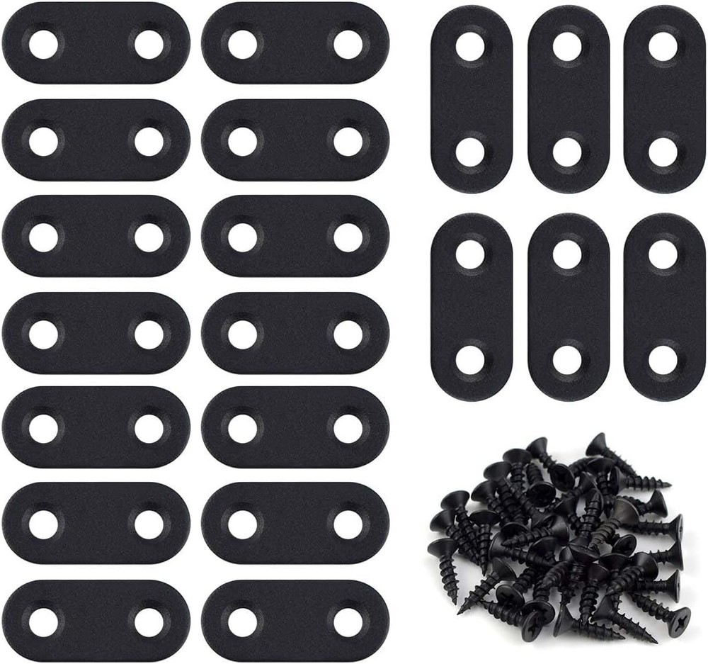 20 Pack Flat Straight Brace Bracket Stainless Steel Black