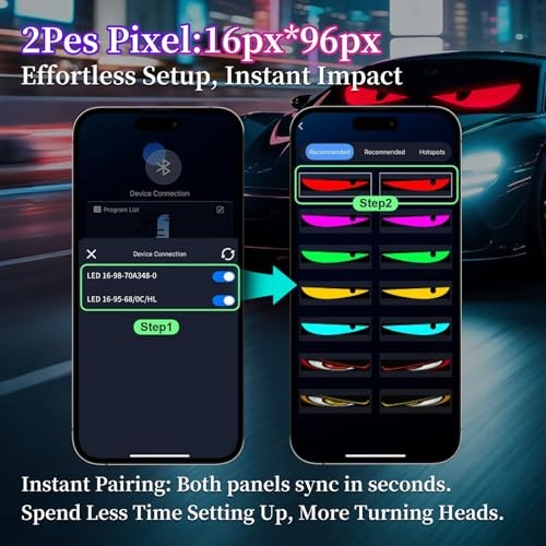 Devil Eyes Light 2PC for Windshield-23.42x4.72IN Programmable LED Eyes EM1696