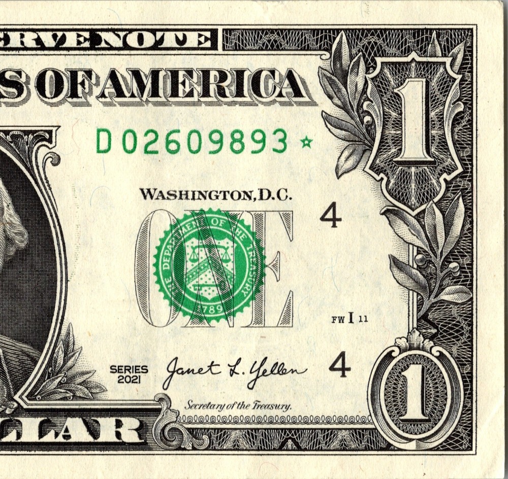 2021 D Star note 1 dollar bill Regular Run