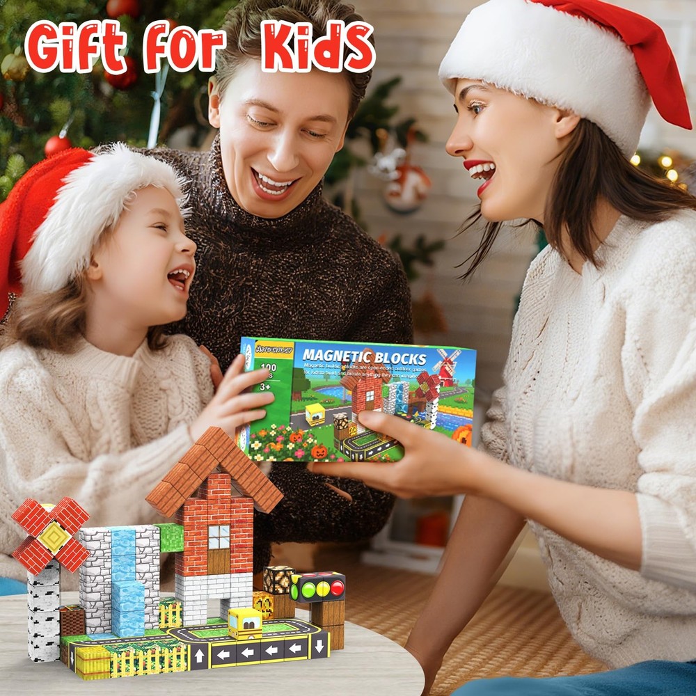 ANDENLEY Magnetic Blocks - 100PCS Magnet Tiles Stacking Construction Building...